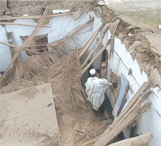  A collapsed house in Chingazo area of Khar tehsil, Bajaur. &mdash; Dawn 