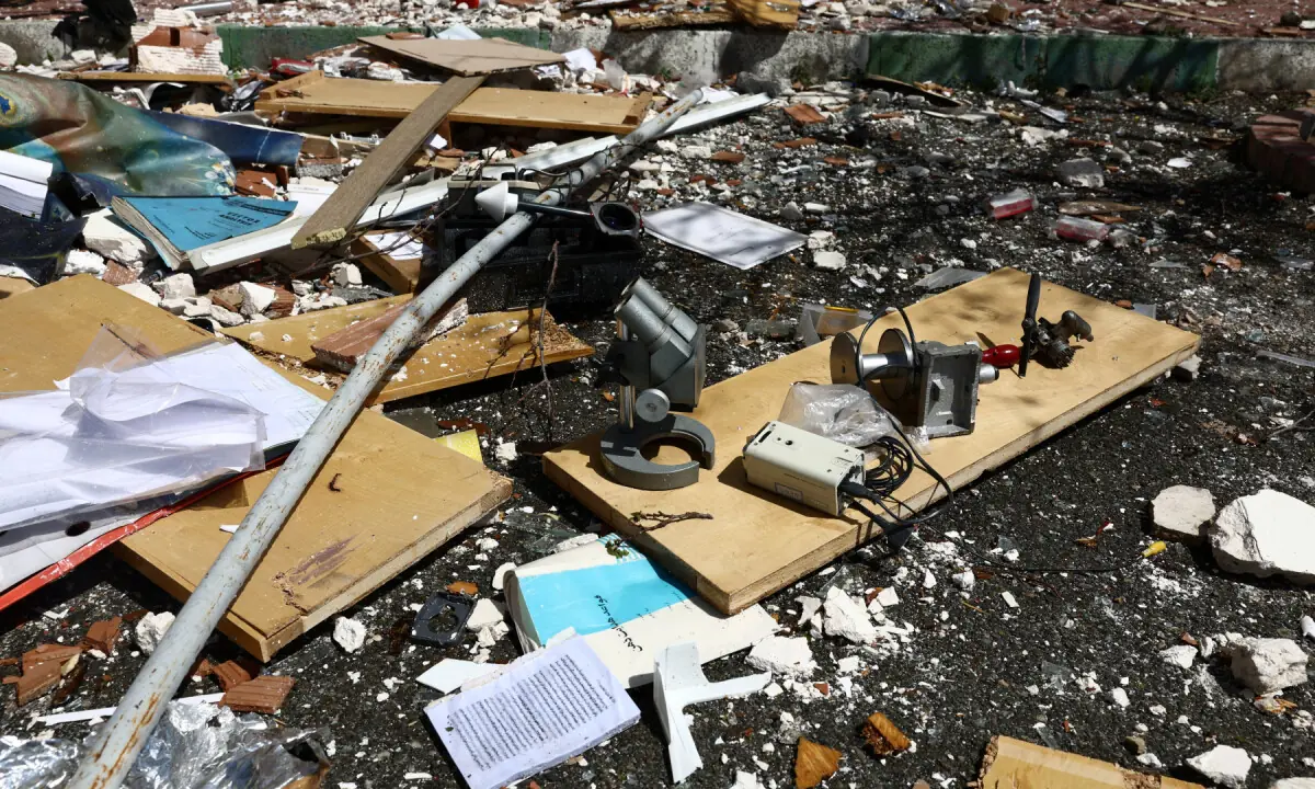 Laboratory equipment at the research building of the Shahid Beheshti University, which was damaged by a US-Israeli strike, in Tehran, Iran on April 4, 2026. &mdash; WANA via Reuters