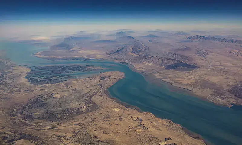 An aerial view of the Iranian shores and the island of Qeshm in the Strait of Hormuz, on December 10, 2023. — Reuters/File