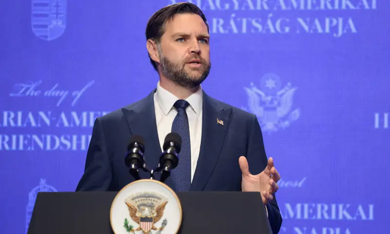 US Vice President JD Vance addresses a joint press conference with the Hungarian Prime Minister at the Carmelite Monastery of Buda, seat of the Hungarian premier, in Budapest on April 7, 2026. — AFP