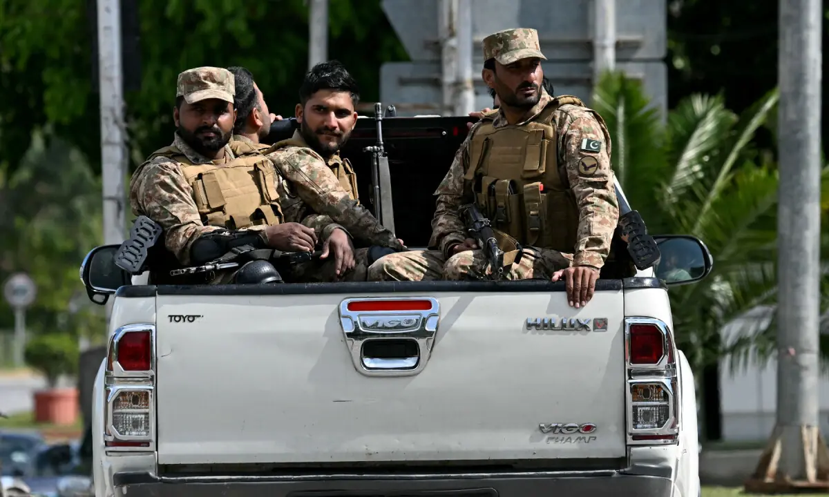 Army personnel patrol the Red Zone area in Islamabad on April 9, 2026. &mdash; AFP