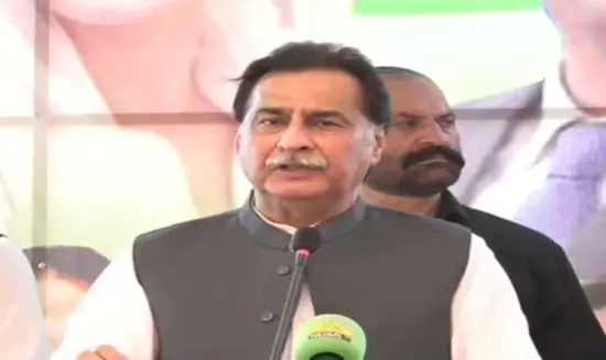  NA Speaker Ayaz Sadiq addresses an event in Lahore. &mdash; screengrab 