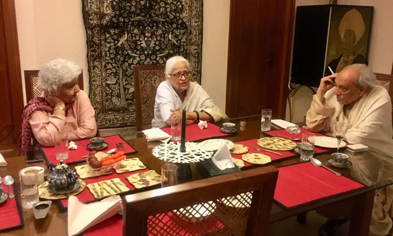 Raza Kazim (right) with the poet Zehra Nigah (centre) and the late Arfa Syeda Zehra | Sanjan Nagar Institute archive 