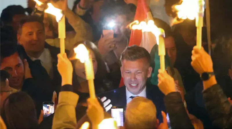   Peter Magyar, leader of the opposition Tisza party, celebrates, after Hungarian Prime Minister Viktor Orban conceded defeat in the parliamentary elections, in Budapest on April 12, 2026 | Reuters  