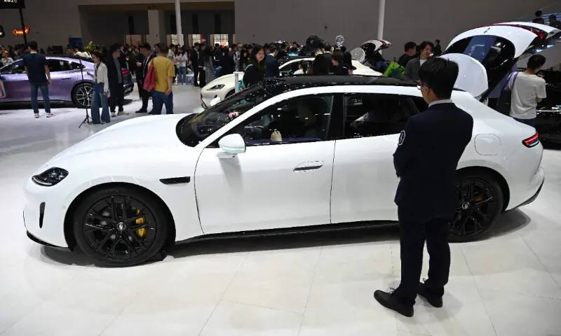 An SAIC Z7 is displayed at the Beijing Auto Show in Beijing on April 26, 2026. &mdash; AFP
