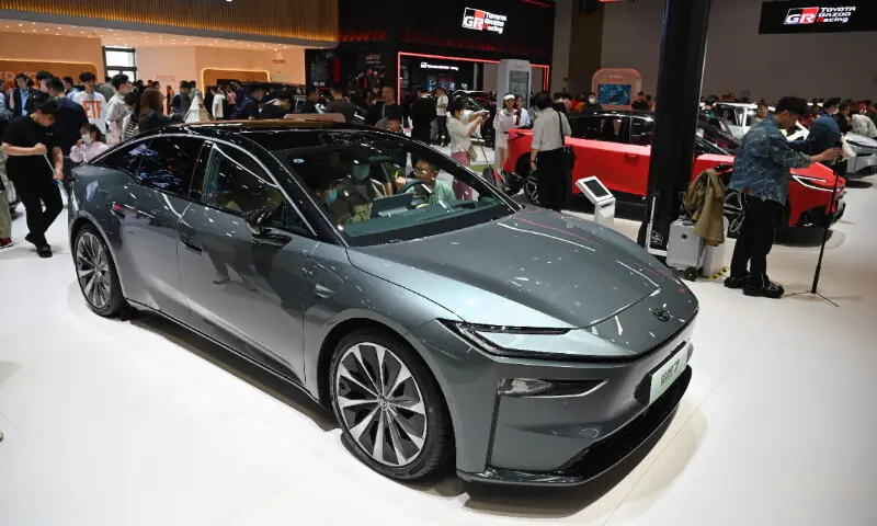 A Toyota BZ7 is displayed at the Beijing Auto Show in Beijing on April 26, 2026. &mdash; AFP