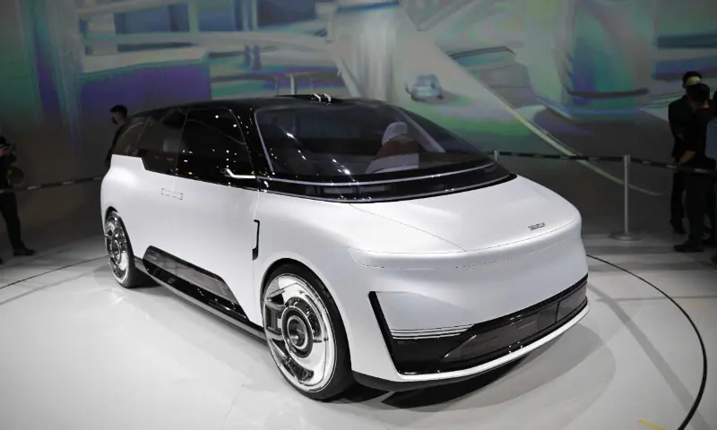 A Geely Robotaxi prototype is displayed at the Beijing Auto Show in Beijing on April 26, 2026. &mdash; AFP