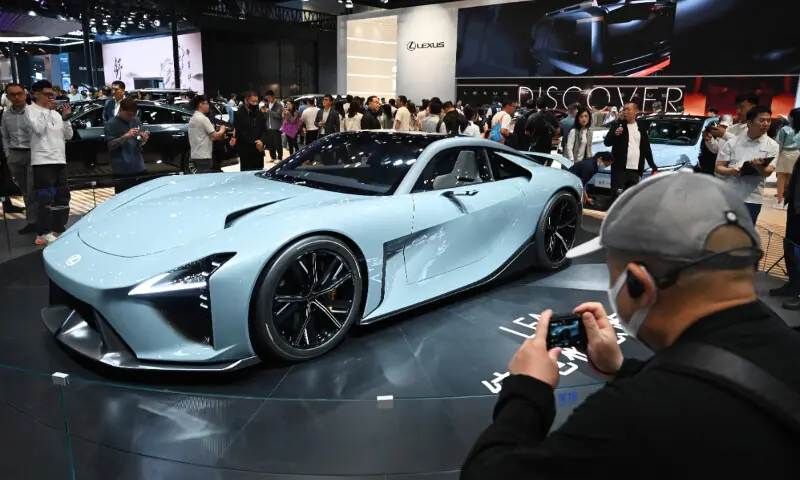 A Lexus LFA is displayed at the Beijing Auto Show in Beijing on April 26, 2026. &mdash; AFP