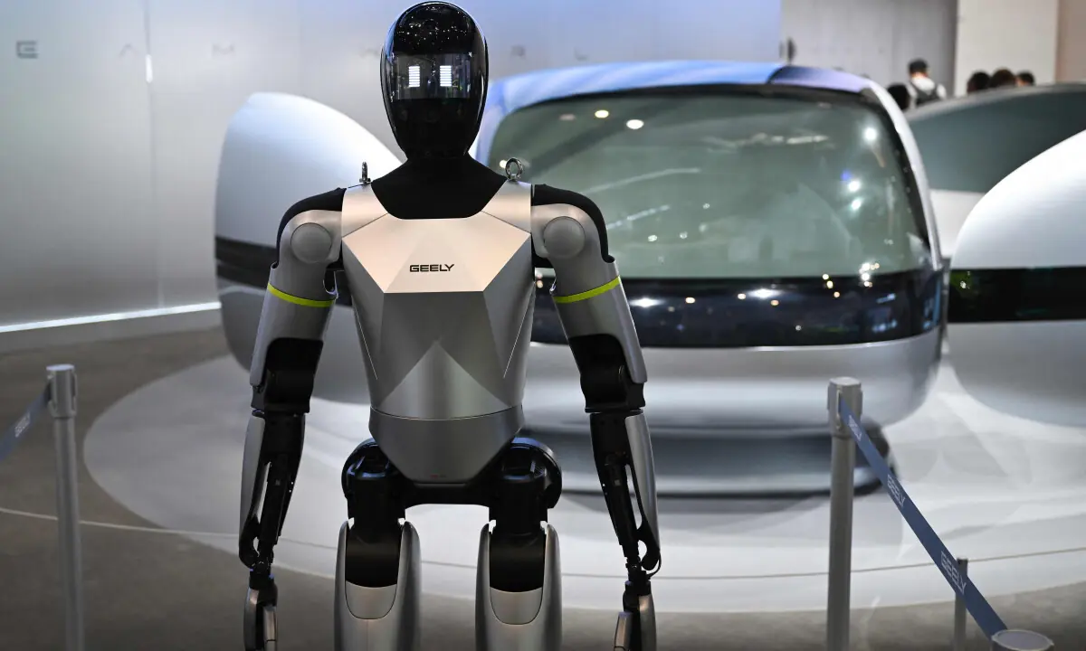 A Geely humanoid prototype is displayed at the Beijing Auto Show in Beijing on April 26, 2026. ─ AFP