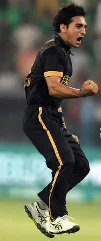  HYDERABAD Kingsmen fast bowler Hunain Shah rejoices after winning the Eliminator-2 against Islamabad United. &mdash;White Star 