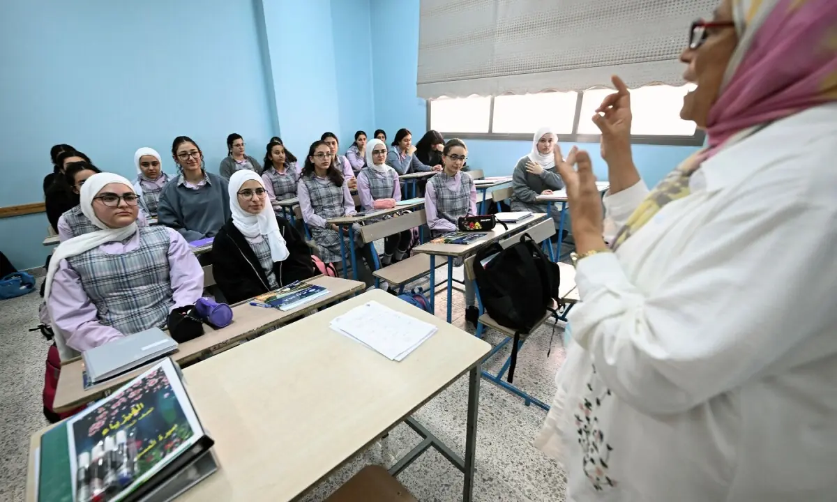 Secondary school students attend class at the Fajr al-Sabah School, two months after classes were suspended, in Kuwait City on May 3, 2026. &mdash;AFP