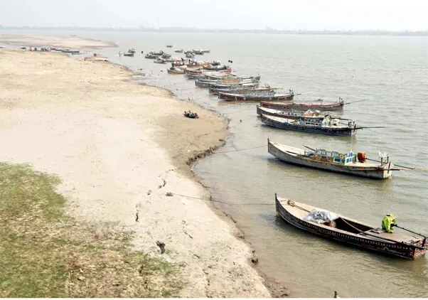  Boats are moored along the banks of the Indus, near Jamshoro.&mdash;PPI 