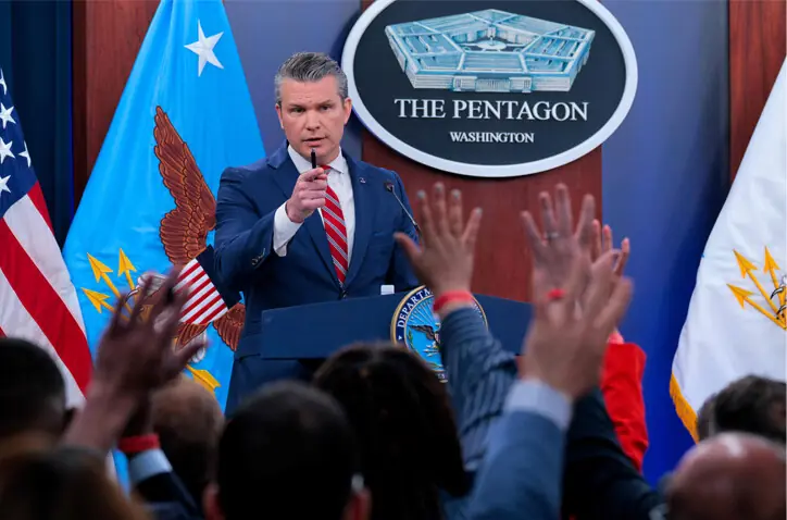  Pentagon chief Pete Hegseth answers questions during a press briefing.&mdash;AFP 