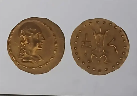  A Gold coin with the portrait of Queen Agathokleia, believed to have ruled as regent for her son. Only two such coins exist in the world. 