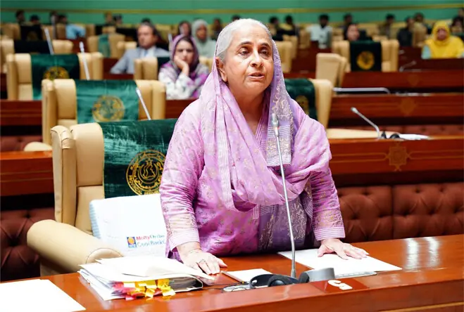 Health Minister Dr Azra Pechuho speaks during the Sindh Assembly session.—PPI