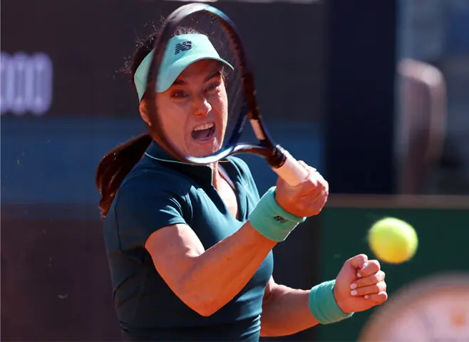  ROMANIA&rsquo;S Sorana Cirstea hits a return against Coco Gauff of the US during their Italian Open semi-final at Foro Italico on Thursday.&mdash;Reuters 