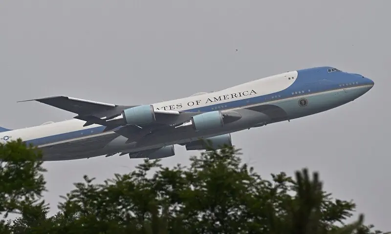 Air Force One, carrying US President Donald Trump, takes off from Beijing Capital Airport in Beijing on May 15, 2026. — AFP