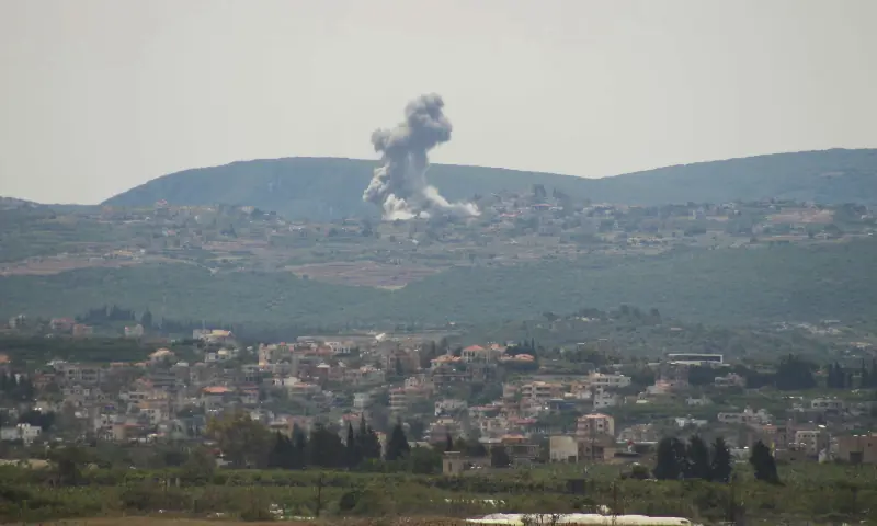 Smoke rises from the site of an Israeli airstrike that targeted the southern Lebanese village of Zibqin on May 17, 2026. — AFP