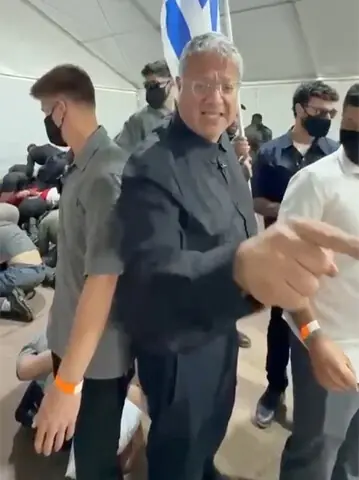 ISRAEL’s National Security Minister Itamar Ben Gvir looks on as flotilla activists are detained at Ashdod in this screen grab taken from a video.—Reuters