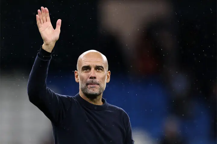  MANCHESTER City manager  Pep Guardiola waves to the fans. &mdash;AFP/File 