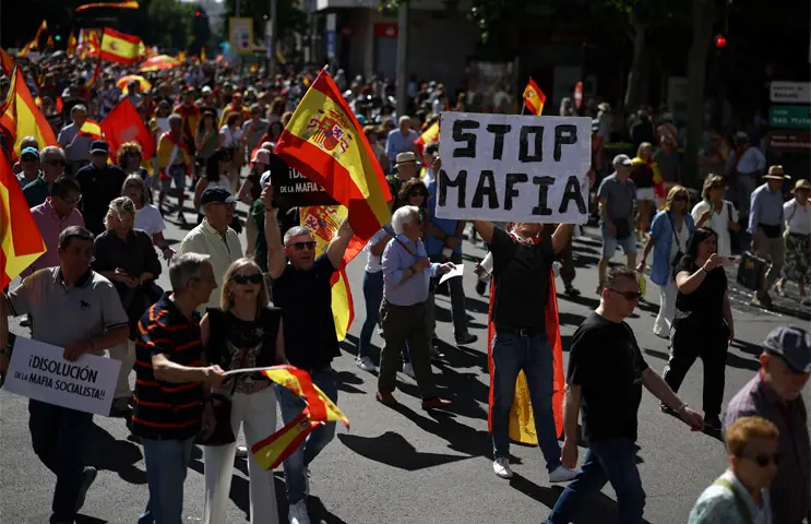 People take part in a rally in Madrid organised by Spain’s far-right VOX party against Prime Minister Pedro Sanchez’s government.—Reuters