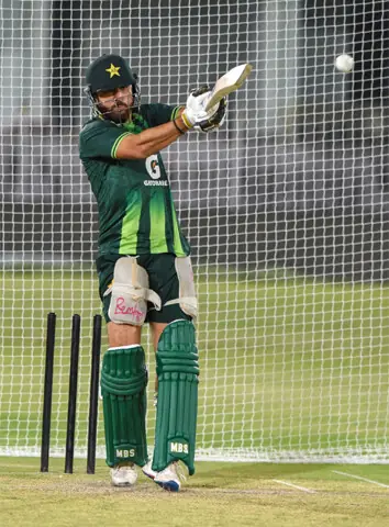  PAKISTAN&rsquo;S Salman Ali Agha bats in the nets during a training session at the Rawalpindi Cricket Stadium on Monday.&mdash;Courtesy PCB  