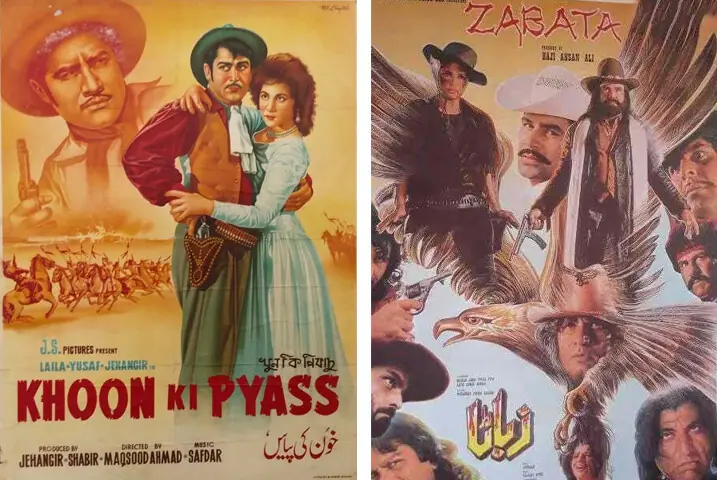 The first and perhaps last major films of the Western genre in Pakistan were Khoon Ki Pyaas Thirst For Blood, 1963 and Zabata (1993)