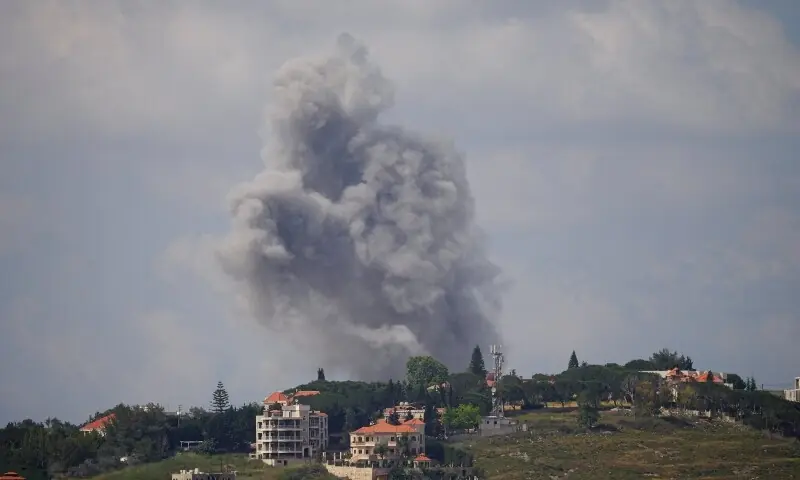 Smoke billows from southern Lebanon following an Israeli strike, as seen from Nabatieh, Lebanon, May 29, 2026. &mdash;AFP