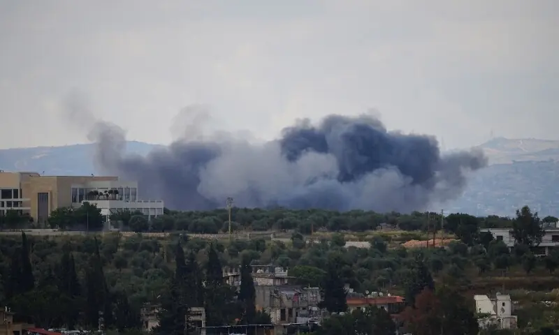 Smoke billows from southern Lebanon following an Israeli strike, as seen from Nabatieh, Lebanon, May 29, 2026. &mdash;AFP