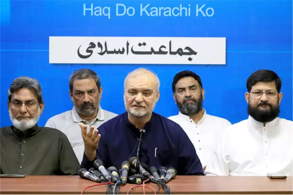  Jamaat chief Hafiz Naeem ur Rehman speaks.&mdash;PPI 