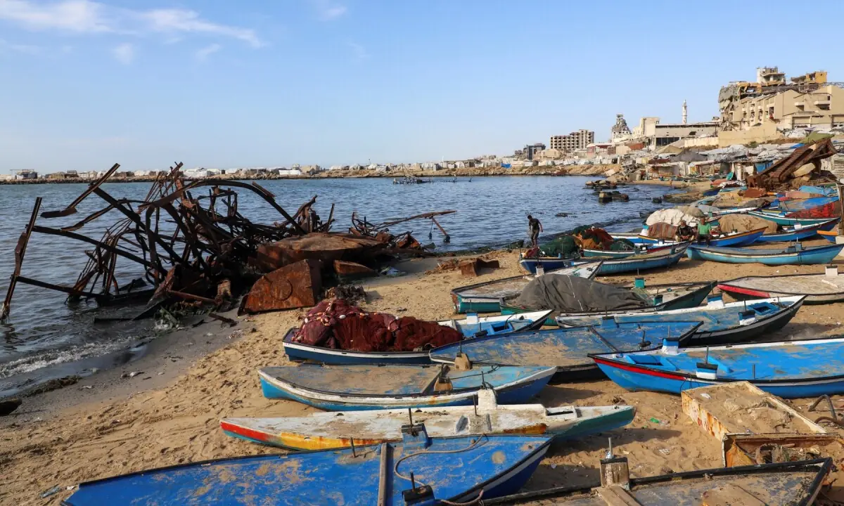 Skiffs used by Palestinian fishermen are docked on the beach in Gaza City on June 3, 2026. —Reuters
