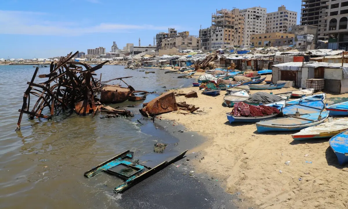 Skiffs used by Palestinian fishermen are docked on the beach in Gaza City on June 3, 2026. —Reuters
