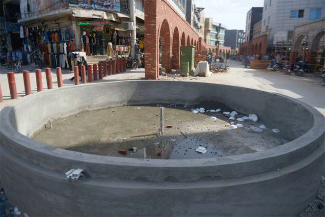  A fountain is being constructed on the junction of three main roads in Commercial Market. 