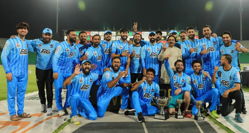 LAHORE: Abbottabad cricketers celebrate with the National T20 Cup trophy after beating Karachi Whites in the final at the Gaddafi Stadium.—Courtesy PCB