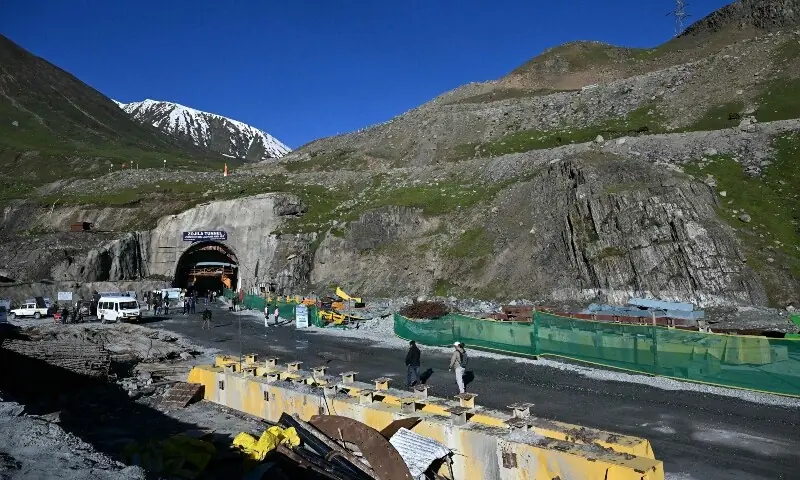 Mediapersons walk at the Zojila tunnel, India’s longest road tunnel project connecting Jammu and Kashmir state with the Ladakh region on June 9, 2026. —AFP