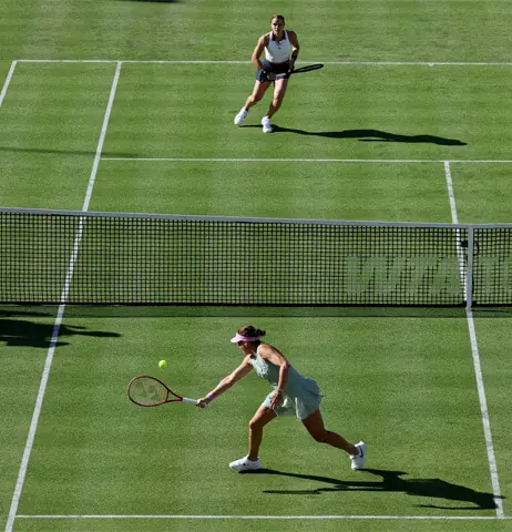 GERMANY’S Tatjana Maria hits a return against Maria Sakkari of Greece during their Queen’s Club Championships round-of-32 match at the Queen’s Club on Tuesday.—Reuters