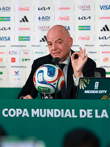 FIFA president Gianni Infantino gestures during a press conference at the Azteca Stadium.—Reuters