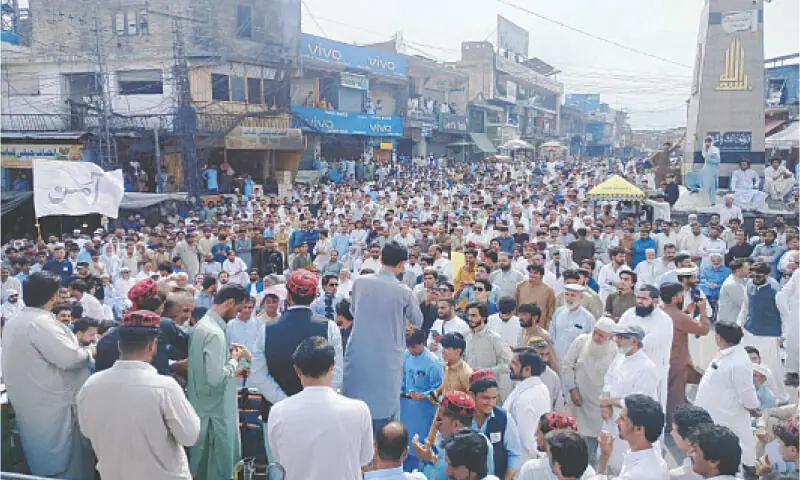 People stage a protest in Matta, Swat, on Friday. — Dawn