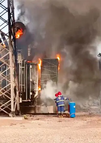  FIREFIGHTERS try to extinguish the blaze engulfing the transformer on Hala Naka Road in Hyderabad.&mdash;Umair Ali 