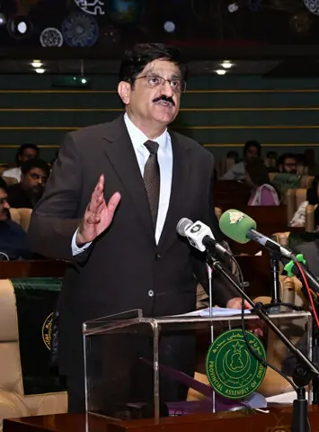 Chief Minister Murad Ali Shah presents the budget in the house.—Dawn