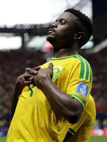 ATLANTA (Georgia): South Africa’s Teboho Mokoena celebrates scoring during the Group ‘A’ match against Czechia at the Atlanta Stadium on Thursday.—Reuters