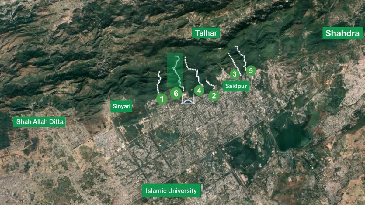 A map of the expanse of the MHNP and places in this story, including the six hiking trails. The green box indicates the Leopard Preservation Zone.