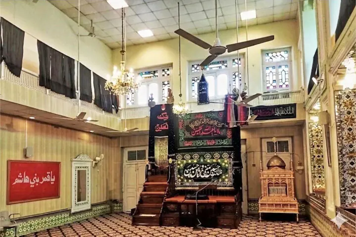 The main hall of Imambargah Col Maqbool Hussain where religious scholars address the congregation.