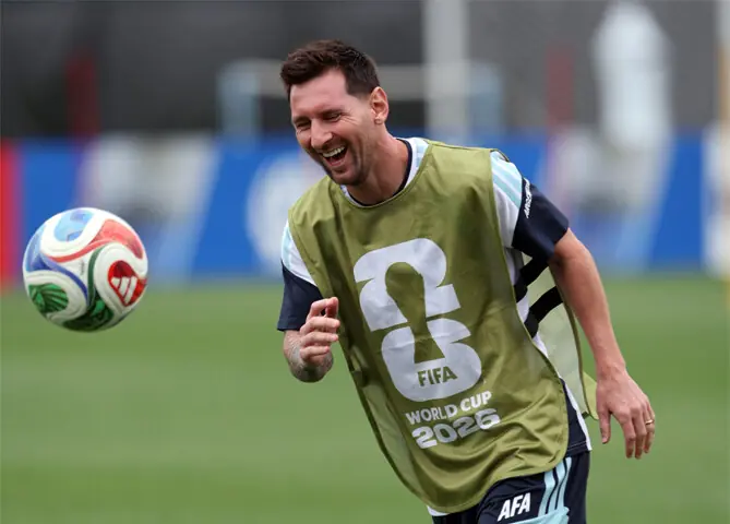 KANSAS CITY (Missouri): Argentina&rsquo;s Lionel Messi laughs during a practice session at the Sporting KC Training Centre.&mdash;Reuters 