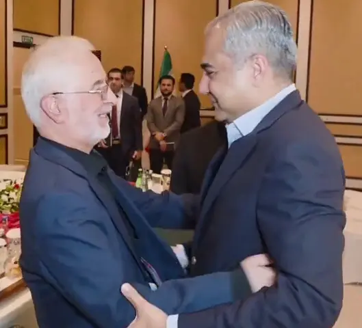   Interior Minister Mohsin Naqvi greets his Iranian counterpart Eskandar Momeni (left) ahead of a meeting.&mdash; X / MOIofficialGoP 
