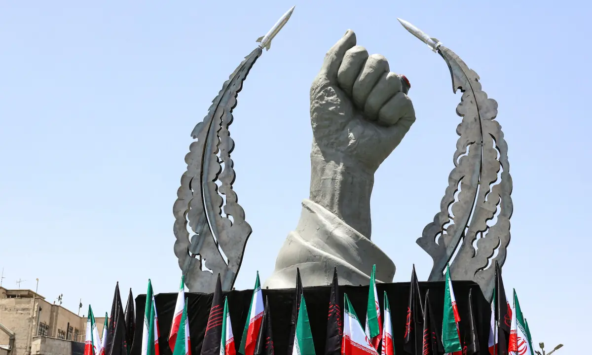 This photo shows a general view of a statue of Iran’s assassinated supreme leader Ali Khamenei’s hand installed at the Enghelab Square, ahead of his funeral in Tehran on July 3, 2026. — AFP