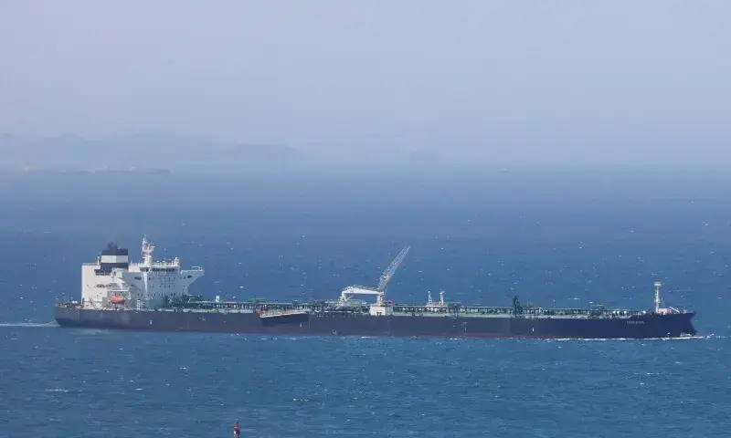Crude oil tanker Odessa, carrying UAE crude after passing through the Strait of Hormuz with its automatic identification system transponder turned off, navigates the waters at Daesan port, where it is expected to discharge crude oil, in Seosan, South Korea, May 8, 2026. &mdash; Reuters/File