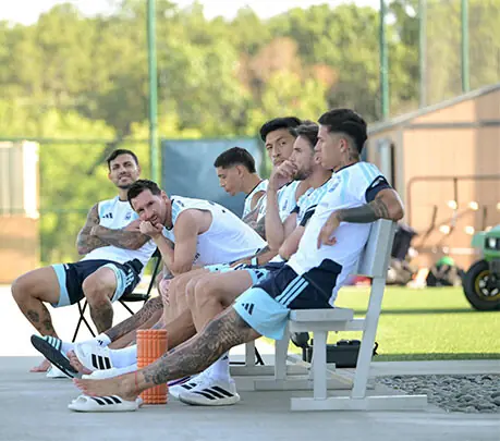 KANSAS CITY: Argentina’s Lionel Messi (C) looks on among team-mates in a training session at the Sporting KC Stadium.—AFP