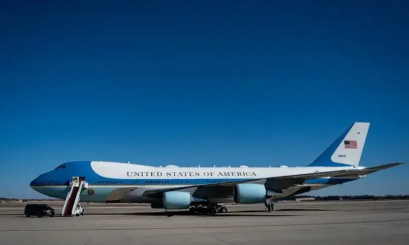 The new Air Force One with US, President Donald Trump on board, departs for North Dakota on July 01, 2026 at Joint Base Andrews in Maryland, the US. — AFP