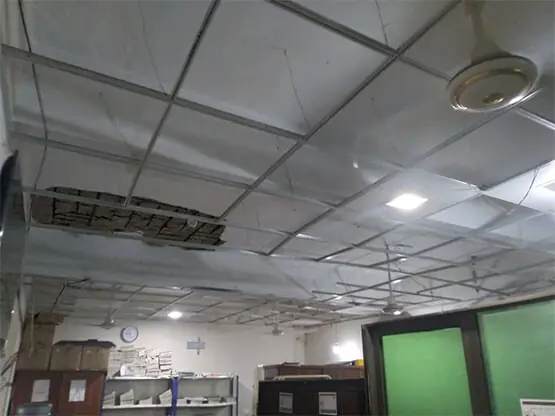 A VIEW of the crumbling roof of one of the rooms at the ART Centre in Larkana, which is in a state of disrepair.—Dawn